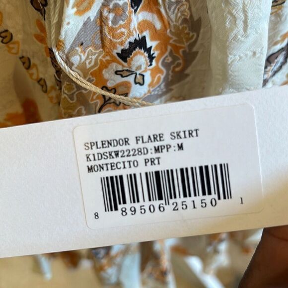 Bishop & Young Women's M Splendor Flare Skirt Smock Waist Cream Orange Mini New - Picture 8 of 10